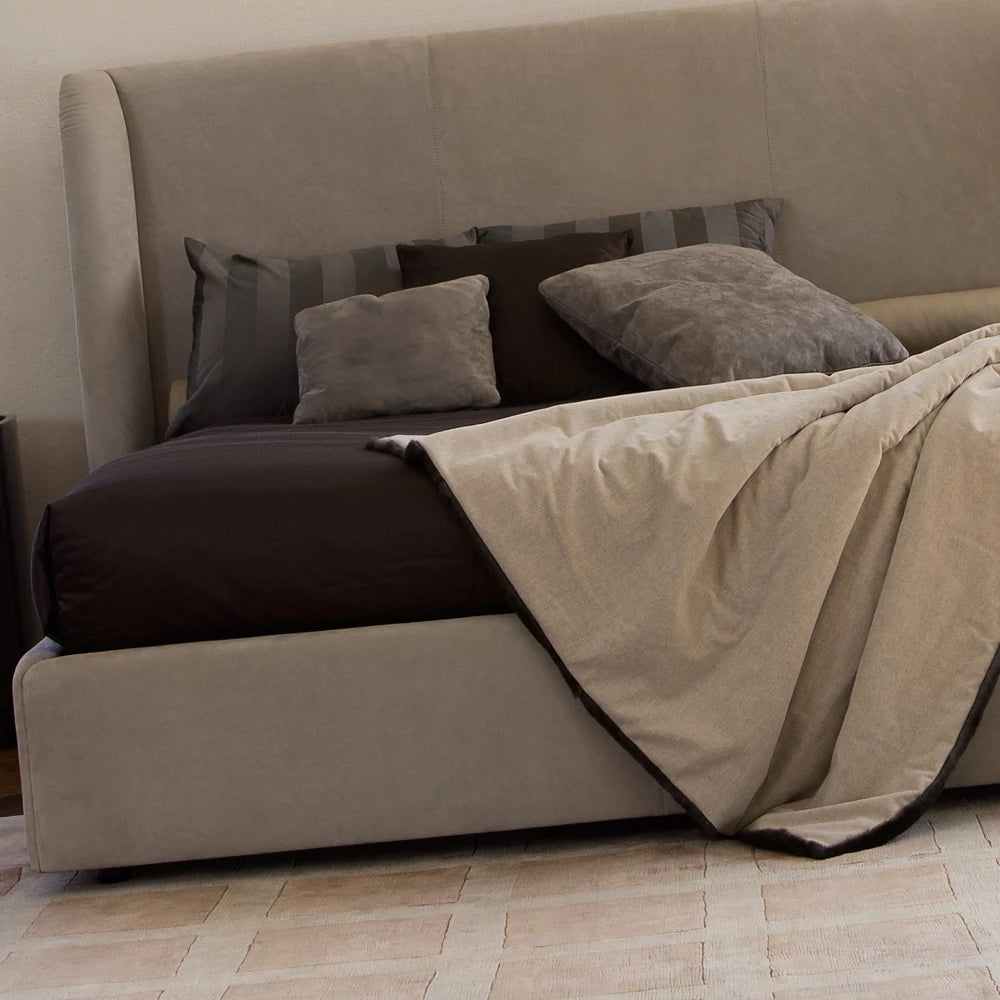 Italian Leather Bed with Walnut Headboard