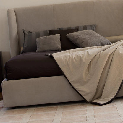 Italian Leather Bed with Walnut Headboard